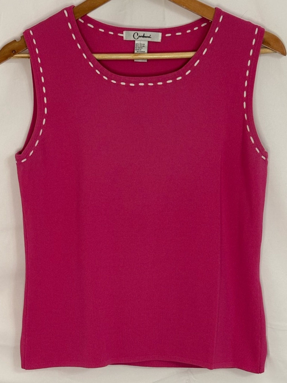 Carducci Bright Pink with White Contrast Stitching Sweater Vest/Tank Top - Large